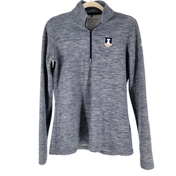 Nike Dri-FIT 1/2 Zip Pullover Women's L Illinois I Logo Blue Gray EUC - Picture 1 of 7